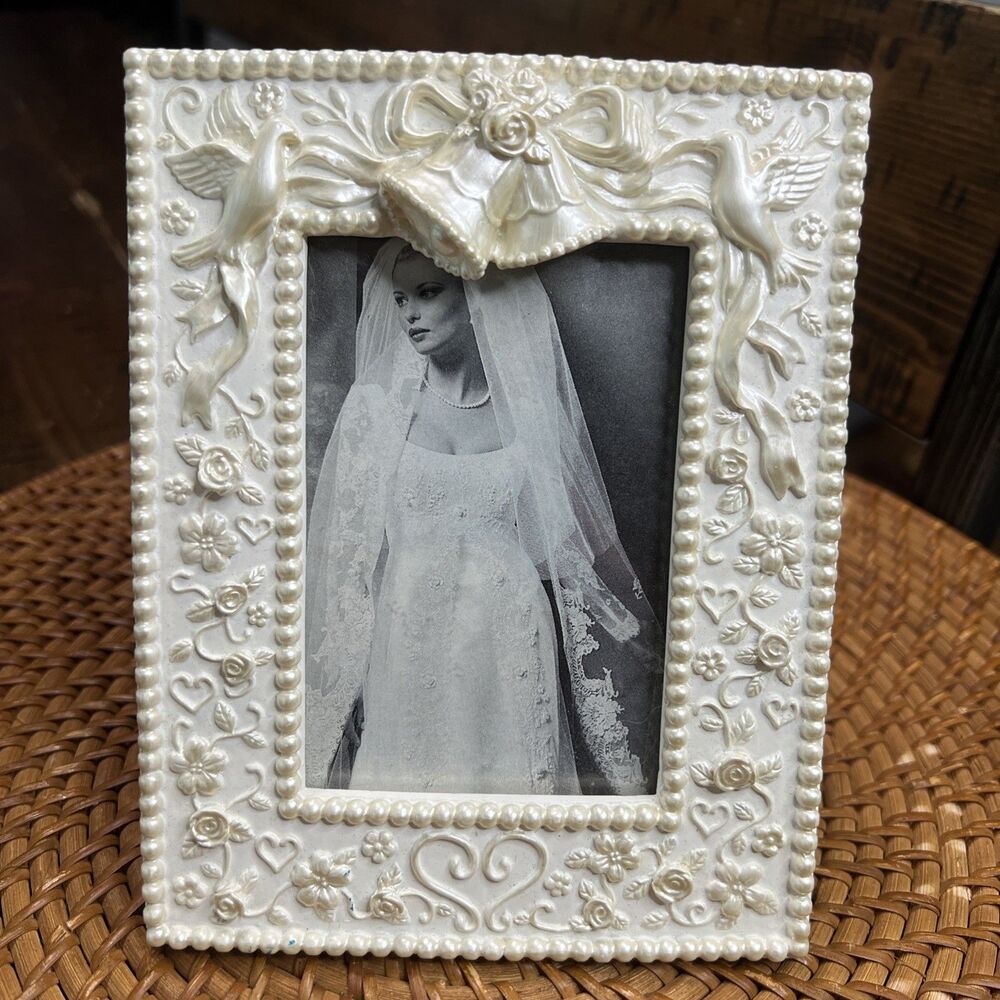 Vintage Wedding Bridal Shower Picture Portrait Photo Frame - Ivory, Resin